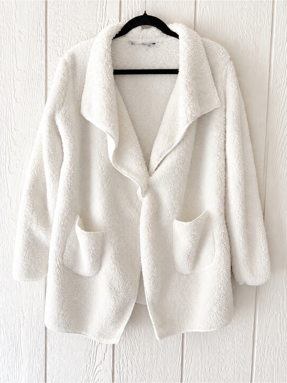 Soft Surroundings Hugs Teddy Fleece Cardigan Jacket White Medium Cozy Robe